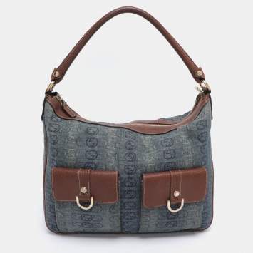 Pre Owned Gucci Blue/Brown GG Denim and Leather Abby Shoulder Bag