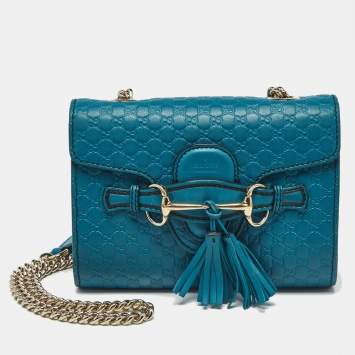 Pre Owned Gucci Teal Green Microguccissima Leather Mini Emily Chain Shoulder Bag