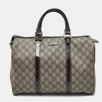 Gucci Brown/Beige GG Supreme Canvas and Leather Medium Joy Boston Bag