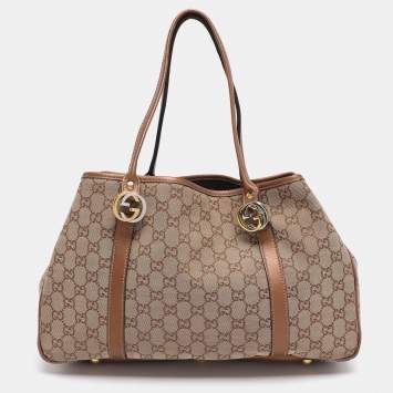 Gucci Beige/Bronze GG Canvas and Leather GG Twin Tote
