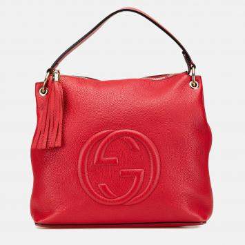 Gucci Red Large Pebbled Calfskin Soho Convertible Hobo