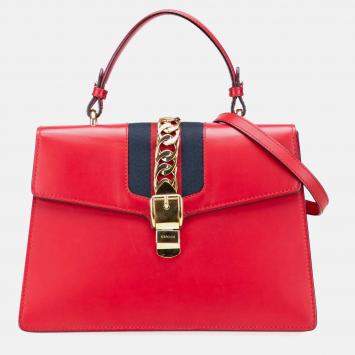 Gucci Red Medium Leather Sylvie Top Handle Bag