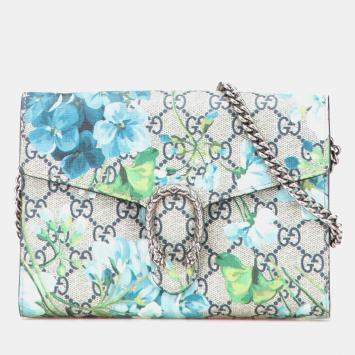 Gucci Beige Multicolor GG Supreme Dionysus Blooms Chain Wallet