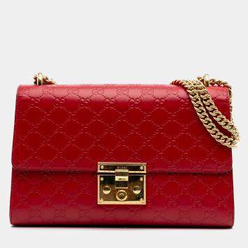 Gucci Red Medium Guccissima Padlock Shoulder Bag