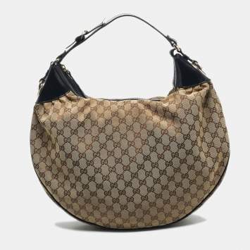 Pre Owned Gucci Black/Beige Canvas Large Full Moon Hobo