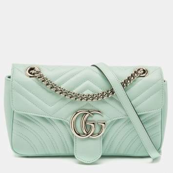 Gucci Mint Green Matelasse Leather Small GG Marmont Shoulder Bag