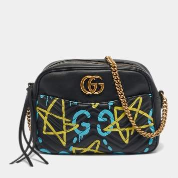 Gucci Black Matelasse Leather Ghost GG Marmont Bag