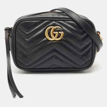 Gucci Black Matelassé Leather GG Marmont Mini Camera Bag