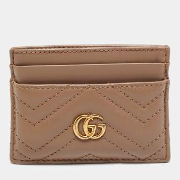 مملوكة مسبقًا Gucci Dusty Pink Matelassé Leather GG Marmont Card Holder