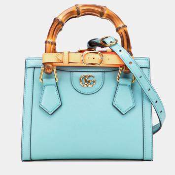 Gucci Blue Mini Calfskin Bamboo Diana Satchel