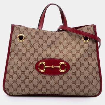 Pre Owned Gucci Brown Medium GG Canvas Horsebit 1955 Chain Tote