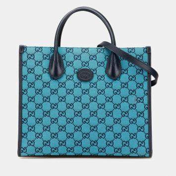 Pre Owned Gucci Blue Small GG Canvas Interlocking G Tote