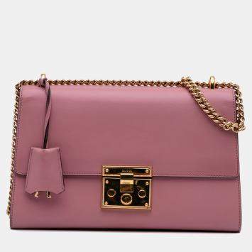 Pre Owned Gucci Pink Medium Leather Padlock Shoulder Bag