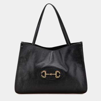 Gucci Black Medium Leather Horsebit 1955 Tote