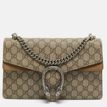 Pre Owned Gucci Beige GG Supreme Canvas and Suede Small Dionysus Shoulder Bag