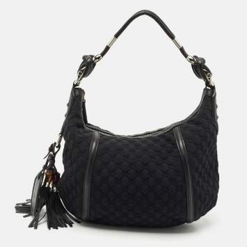 Pre Owned Gucci Black GG Neoprene and Leather Techno Horsebit Hobo