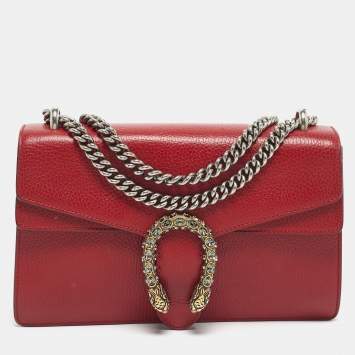Gucci Red Leather Small Dionysus Crystals Shoulder Bag
