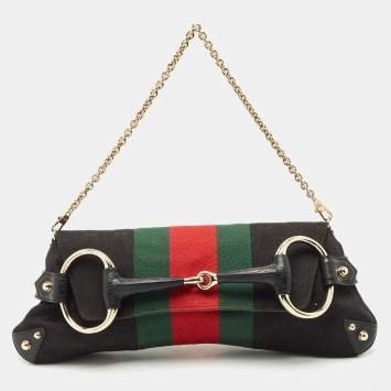 Gucci Black Canvas and Leather Tom Ford Horsebit Chain Clutch