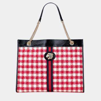 Gucci Red Large Web Tweed Rajah Tote