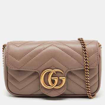 Gucci Light Brown Matelassé Chevron Leather Mini GG Marmont Crossbody Bag