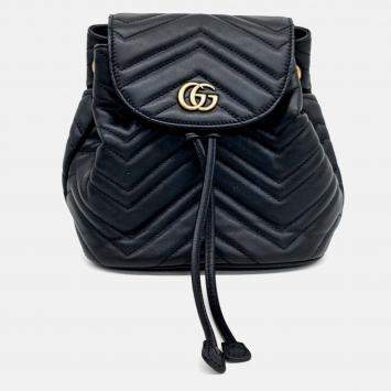 Pre Owned Gucci Black Leather GG Marmont Backpack