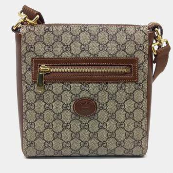 Gucci Beige Brown PVC GG Supreme Messenger Bag