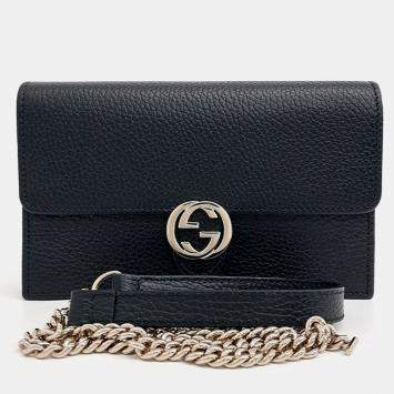 Gucci Black Leather Interlocking Chain Crossbody Bag