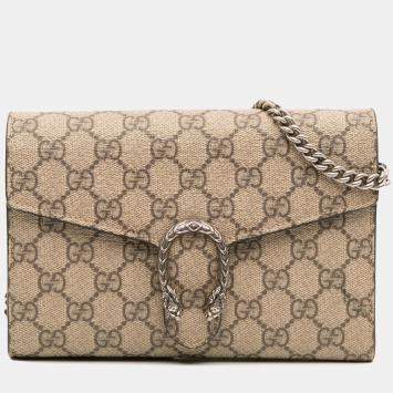 Pre Owned Gucci Beige GG Supreme Dionysus Chain Wallet