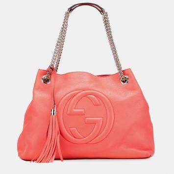 Pre Owned Gucci Pink Medium Leather Soho Chain Tote