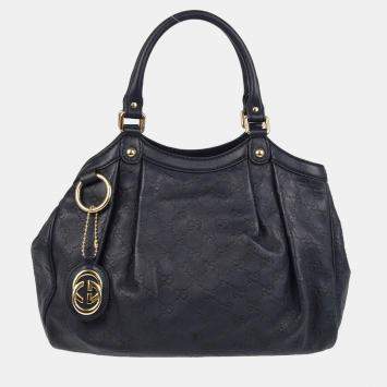 Gucci Navy Leather Guccissima Tote Bag