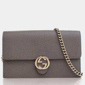 Pre Owned Gucci Calfskin Interlocking GG Wallet On Chain