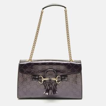Pre Owned Gucci Purple Guccissima Patent Leather Medium Emily Chain Shoulder Bag