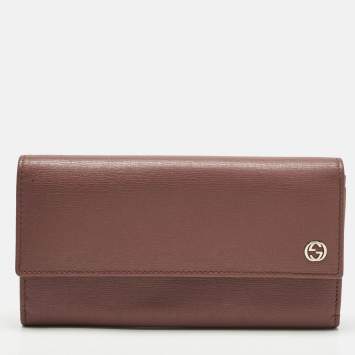 Pre Owned Gucci Old Rose Leather Interlocking G Flap Continental Wallet