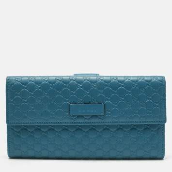 Pre Owned Gucci Teal Blue Microguccissima Leather Flap Continental Wallet
