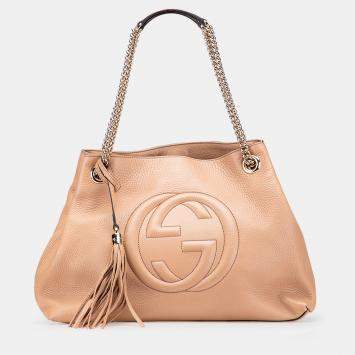 Pre Owned Gucci Brown Medium Leather Soho Chain Tote