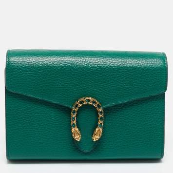 Pre Owned Gucci Green Leather Dionysus Wallet on Chain