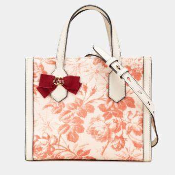 Pre Owned Gucci Herbarium GG Ribbon Pink Canvas Satchel