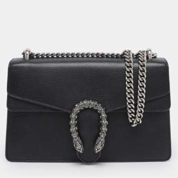 Pre Owned Gucci Black Leather Small Dionysus Crystals Shoulder Bag