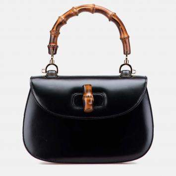 Pre Owned Gucci Black Calfskin Bamboo Night