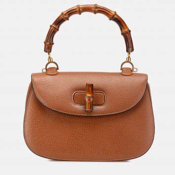 Pre Owned Gucci Brown Calfskin Bamboo Night Bag