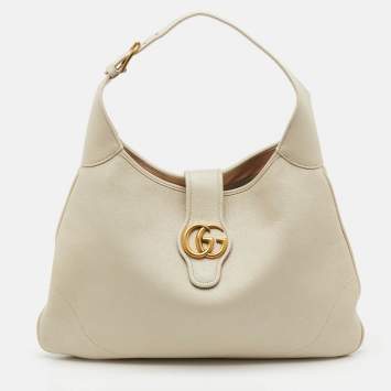 Pre Owned Gucci White Leather Double G Large Aphrodite Shoulder Bag