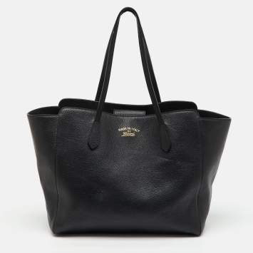 Pre Owned Gucci Black Pebbled Leather Medium Swing Tote