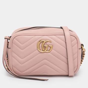 Pre Owned Gucci Dusty Pink Leather GG Marmont Mini Shoulder Bag