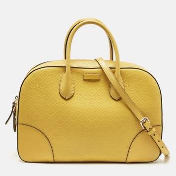 Pre Owned Gucci Mustard Diamante Leather Bowler Bag
