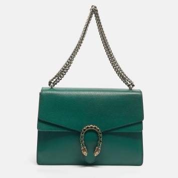 Pre Owned Gucci Green Leather Medium Dionysus Shoulder Bag