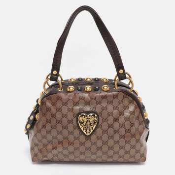 Pre Owned Gucci Beige/Brown GG Crystal Canvas Babouska Crest Dome Bag