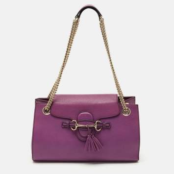 Pre Owned Gucci Purple Leather Large Emily Chain Shoulder Bag