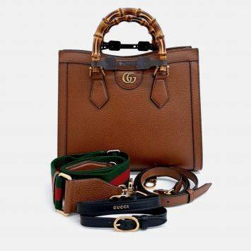 Pre Owned Gucci Brown Leather Diana Tote and Shoulder Bag