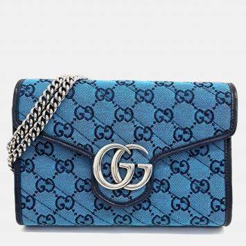 Pre Owned Gucci Blue Canvas Marmont Matrasse Crossbody Bag