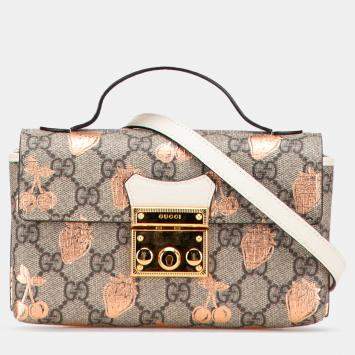 Pre Owned Gucci Brown Mini GG Supreme Berry Padlock Satchel